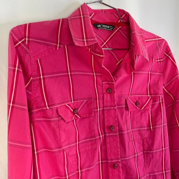 ARC’TERYX  PINK BUTTON DOWN SHIRT PLAID BUTTON DOWN SHIRT COTTON TOP SIZE MEDIUM - Picture 11 of 14